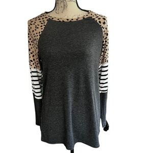 Vanilla Bay leopard/stripe long sleeve T-shirt size M